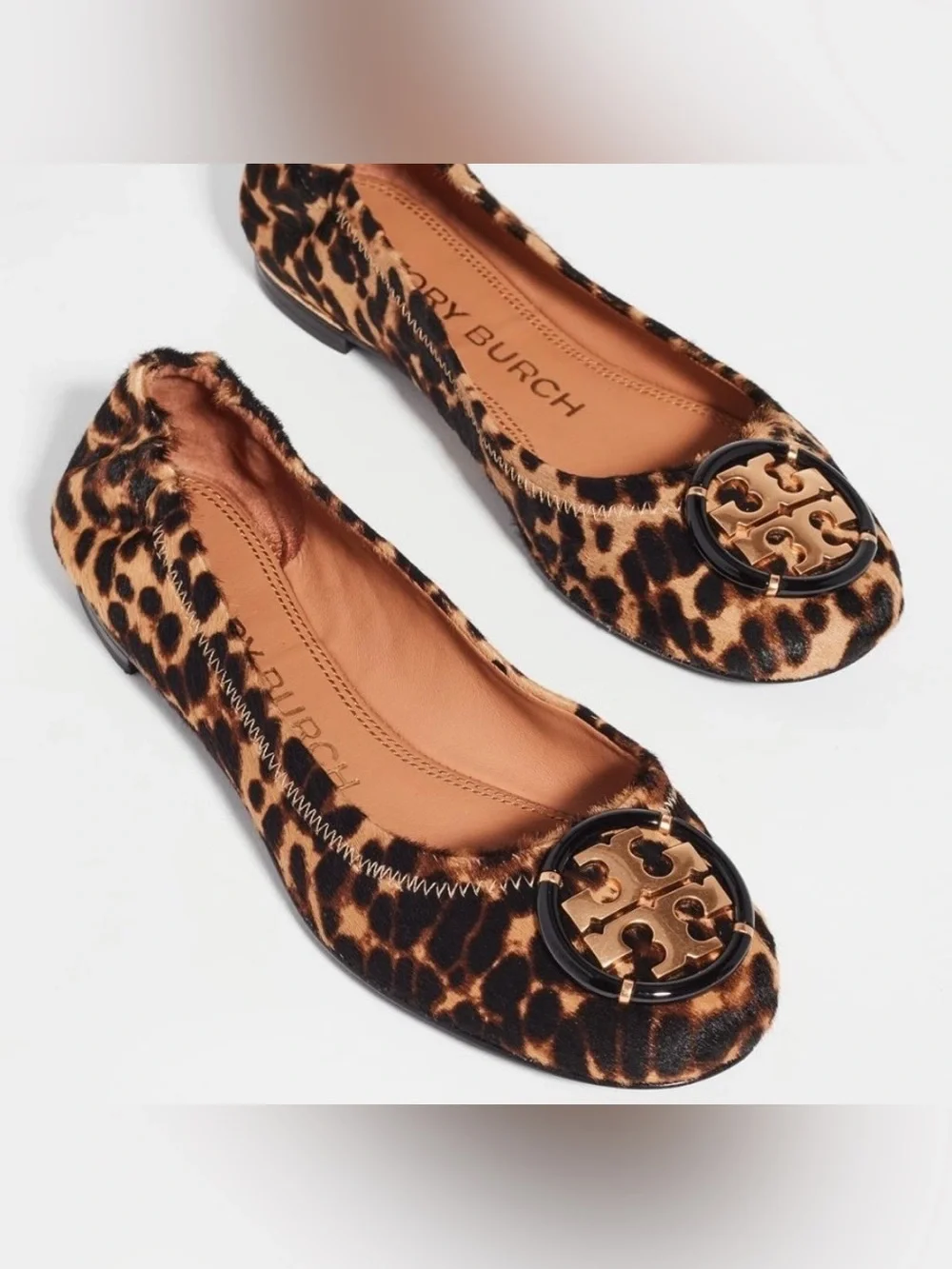 NEW! Tory Burch Minnie Leopard Calf Hair Ballet Flats Logo Size 6